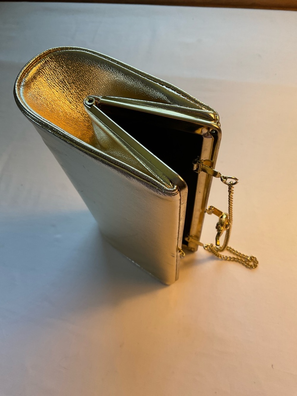 Metallic Gold Evening Clutch with Chain Strap - Picture 6 of 10